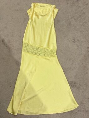 Yellow Satin Lace-Trim Slip strapless long Dress